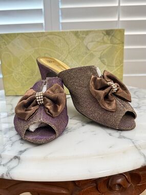 J.Renee Two-Tone Glitter Peep-Toe Mules
